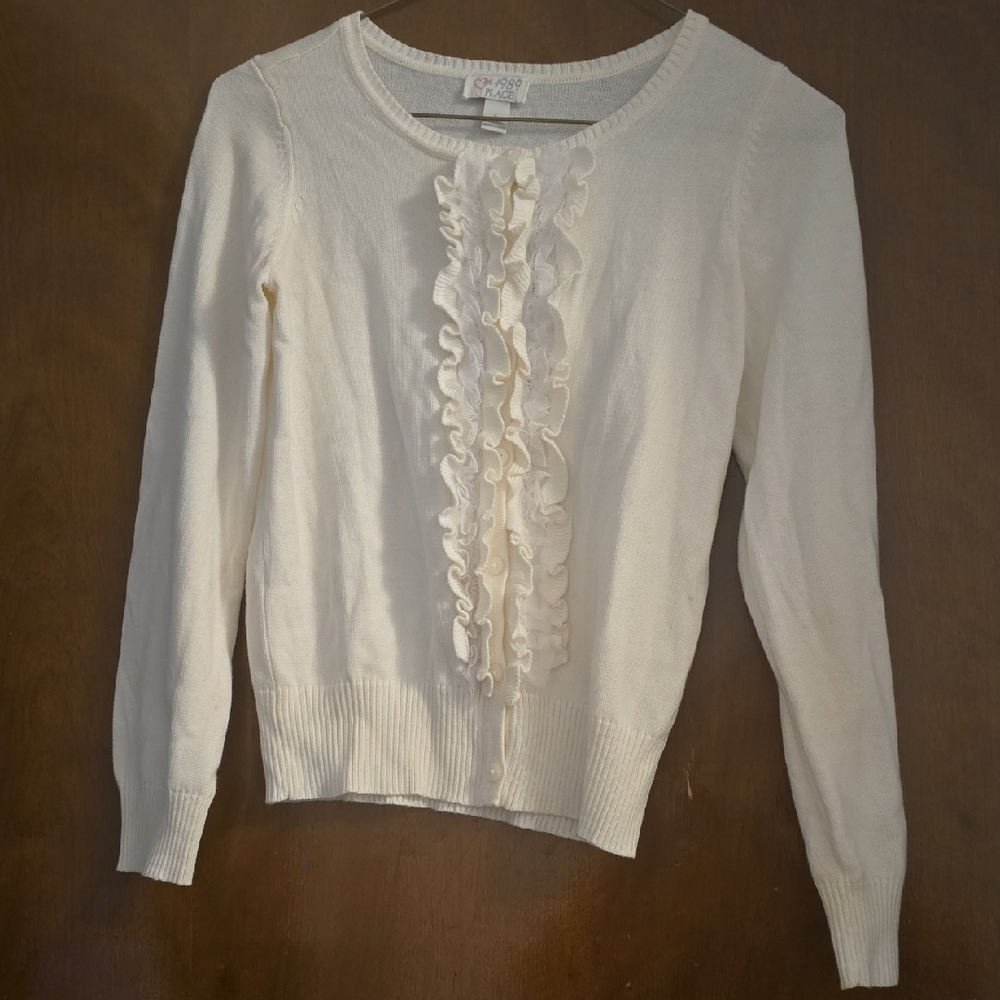 The Children's Place Cream Sweater with Ruffle Detail
